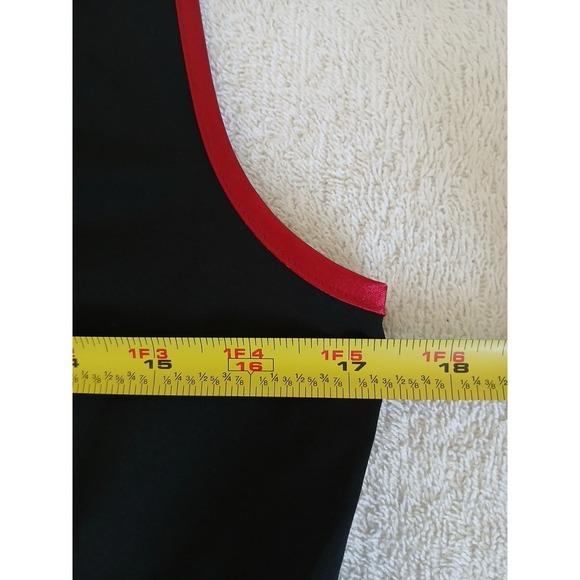 INC Womens Black Red Trim Midi Dress Asymmetrical Ruffle Hem Y2K Style Size L - Picture 14 of 15